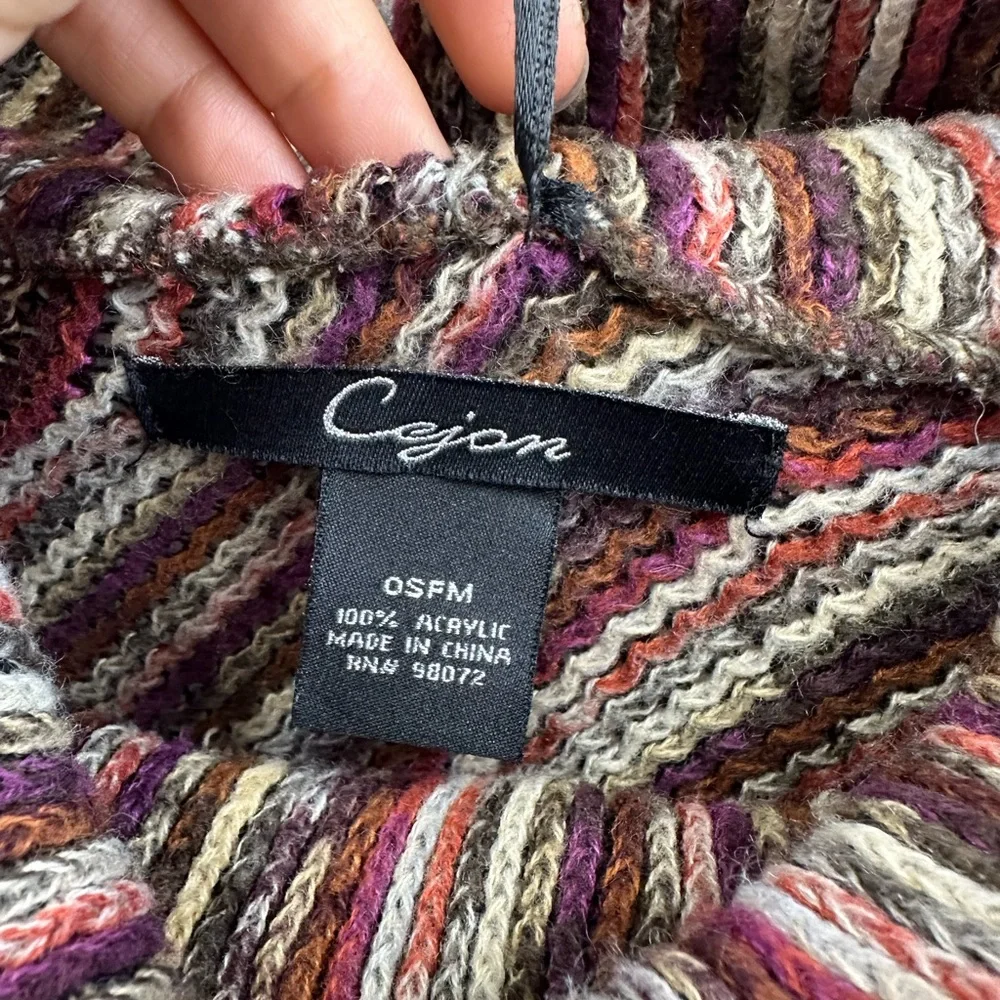 Striped Multi-color Funnel neck Knit Poncho One Size - Picture 6 of 7